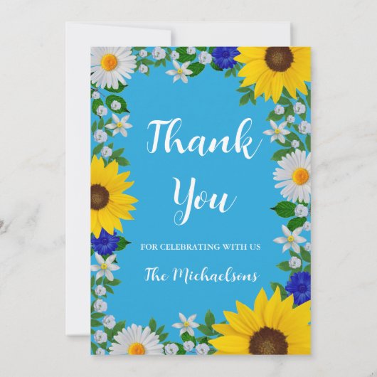 Zomer Hemelsblauw Bloemen Bruiloft Bedankkaart (Achterkant)
