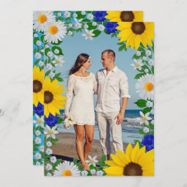 Zomer Hemelsblauw Bloemen Bruiloft Bedankkaart