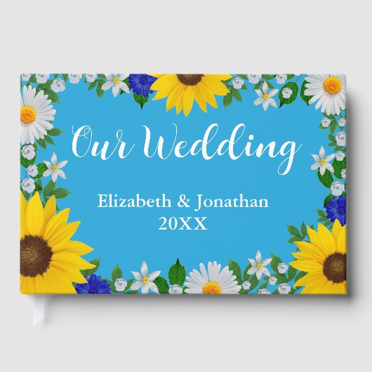 Zomer Hemelsblauw Bloemen Bruiloft Gastenboek (Voorkant)