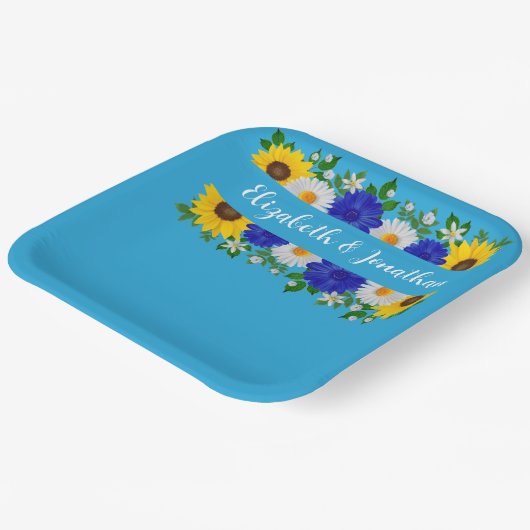 Zomer Hemelsblauw Bloemen Bruiloft Papieren Bordje (Gebogen)