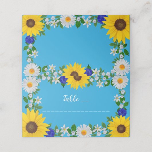 Zomer Hemelsblauw Bloemen Bruiloft Plaatskaartje (Buitenkant ongevouwen)