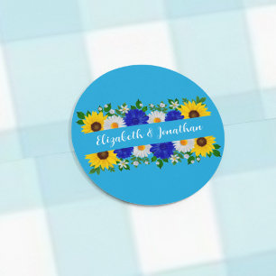 Zomer Hemelsblauw Bloemen Bruiloft Ronde Sticker