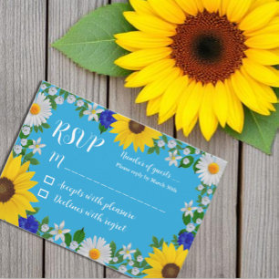 Zomer Hemelsblauw Bloemen Bruiloft RSVP Kaartje