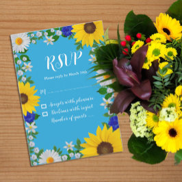Zomer Hemelsblauw Bloemen Bruiloft RSVP Kaartje