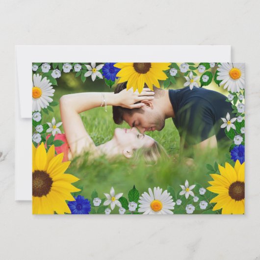 Zomer Hemelsblauw Bloemen Bruiloft Save The Date (Voorkant)