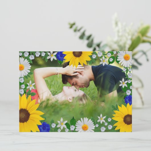 Zomer Hemelsblauw Bloemen Bruiloft Save The Date (Staand voorkant)