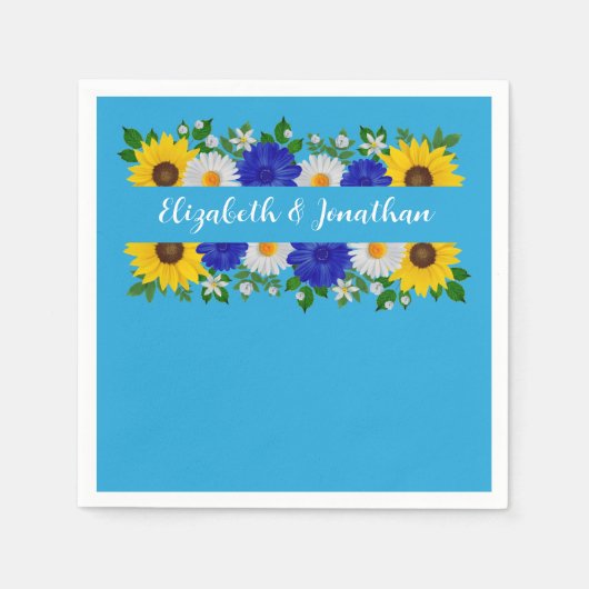 Zomer Hemelsblauw Bloemen Bruiloft Servet (Voorkant)