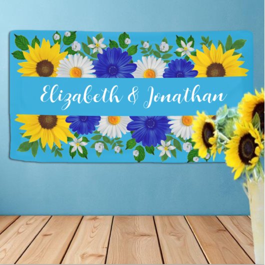 Zomer Hemelsblauw Bloemen Bruiloft Spandoek
