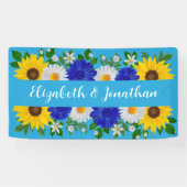 Zomer Hemelsblauw Bloemen Bruiloft Spandoek (Horizontaal)