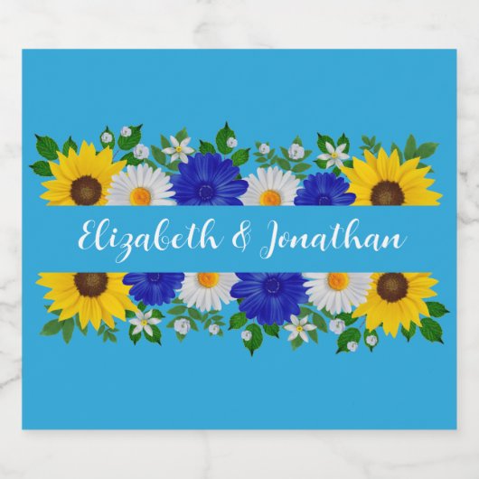Zomer Hemelsblauw Bloemen Bruiloft Sparkling Wijnetiket (Enkel label)