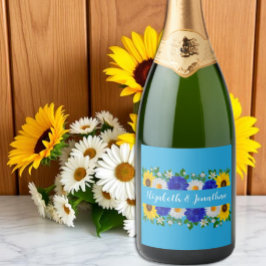 Zomer Hemelsblauw Bloemen Bruiloft Sparkling Wijnetiket