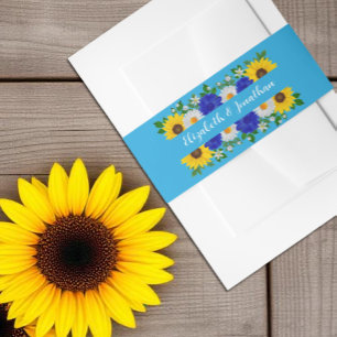 Zomer Hemelsblauw Bloemen Bruiloft Uitnodigingen Wikkel