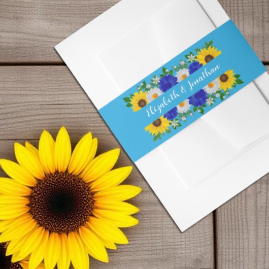 Zomer Hemelsblauw Bloemen Bruiloft Uitnodigingen Wikkel