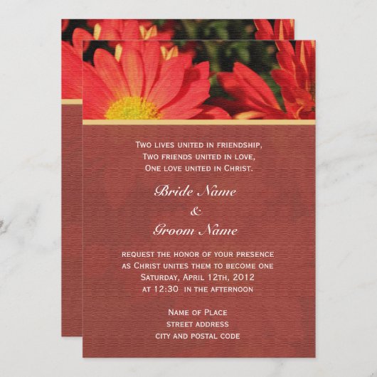 Zomer, herfst oranje dagbloem Christelijke bruilof Kaart (Voorkant / Achterkant)