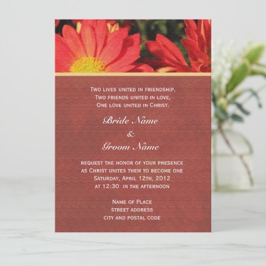 Zomer, herfst oranje dagbloem Christelijke bruilof Kaart (Staand voorkant)