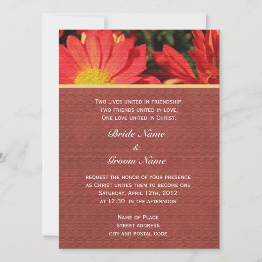 Zomer, herfst oranje dagbloem Christelijke bruilof Kaart (Voorkant)