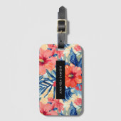 Zomer Hibiscus Bloemen Tropisch  Patroon Bagagelabel (Voorkant (verticaal))