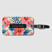 Zomer Hibiscus Bloemen Tropisch  Patroon Bagagelabel (Voorkant (horizontaal))