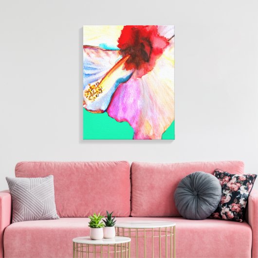 Zomer hibiscus watercolor kunst canvas afdruk (Insitu (Woonkamer))