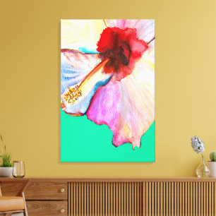 Zomer hibiscus watercolor kunst canvas afdruk