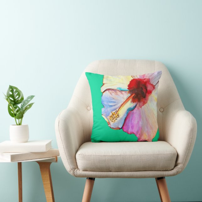 Zomer hibiscus watercolor kunst kussen (Stoel)
