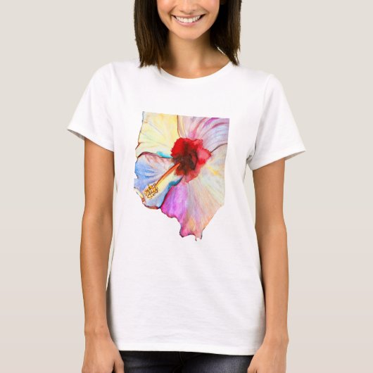 Zomer hibiscus watercolor kunst t-shirt (Voorkant)