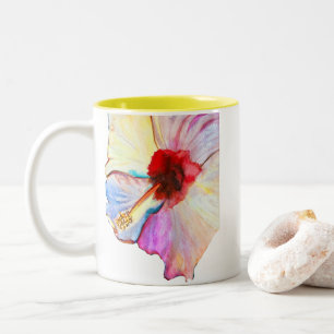 Zomer hibiscus watercolor kunst tweekleurige koffiemok