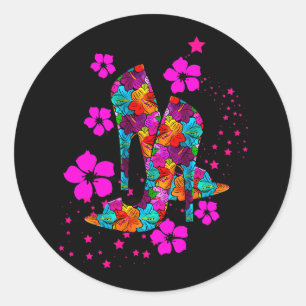 Zomer Hoge Hak Schoenen Heet Roze Bloemen Ronde Sticker