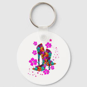 Zomer hoge hakken schoenen hete roze bloemen sleutelhanger
