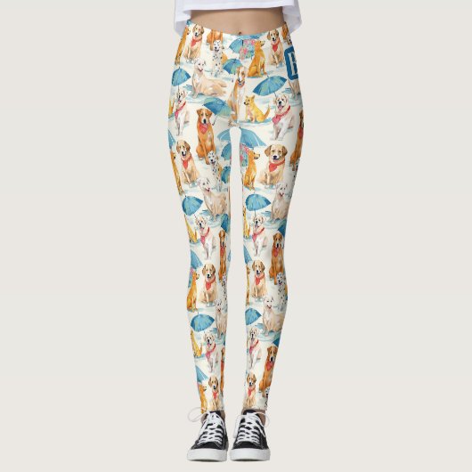 Zomer Honden Kleurrijk Gepersonaliseerd Monogram P Leggings (Voorkant)