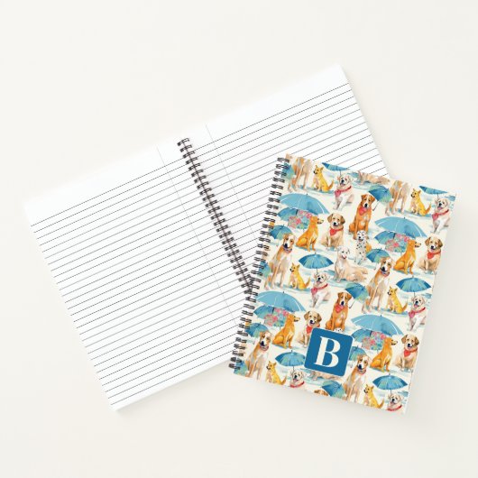 Zomer Honden Kleurrijk Gepersonaliseerd Monogram P Notitieboek (Binnen)
