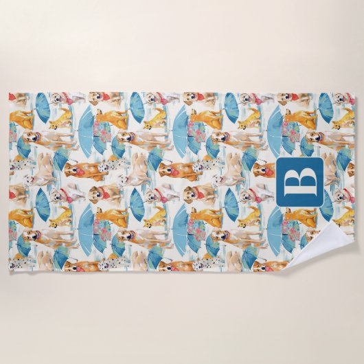 Zomer Honden Kleurrijk Gepersonaliseerd Monogram P Strandlaken (Voorkant)