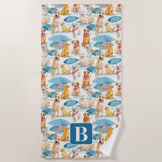 Zomer Honden Kleurrijk Gepersonaliseerd Monogram P Strandlaken (Voorkant)