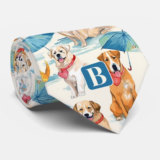 Zomer Honden Kleurrijk Gepersonaliseerd Monogram P Stropdas (Opgerold)