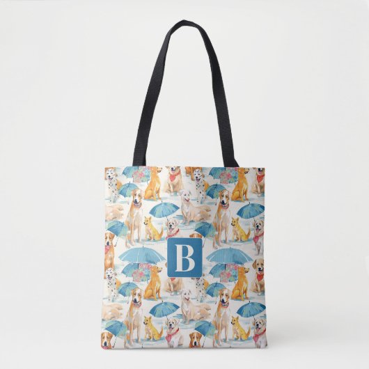 Zomer Honden Kleurrijk Gepersonaliseerd Monogram P Tote Bag (Voorkant)