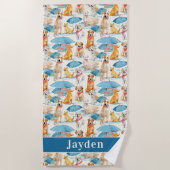 Zomer Honden Kleurrijk Patroon Gepersonaliseerd Strandlaken (Voorkant)