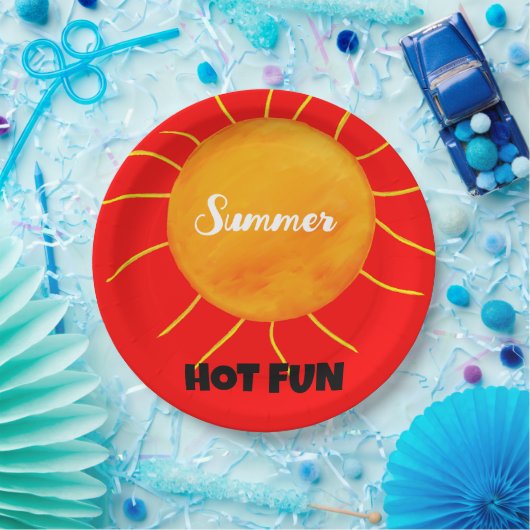 Zomer Hot Fun Geel Sinaasappel Zon Papieren Bordje (Feest)