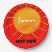 Zomer Hot Fun Geel Sinaasappel Zon Papieren Bordje (Voorkant)