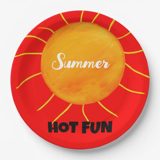 Zomer Hot Fun Geel Sinaasappel Zon Papieren Bordje (Voorkant)