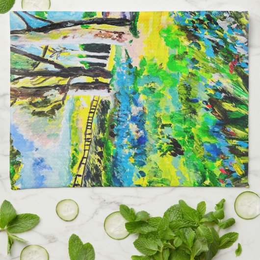 Zomer huis kunst ontwerp keukenhanddoek (Gevouwen)