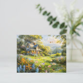 Zomer huisje met Wildflower Meadow Briefkaart (Staand voorkant)