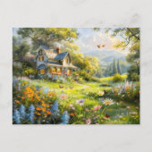 Zomer huisje met Wildflower Meadow Briefkaart (Voorkant)