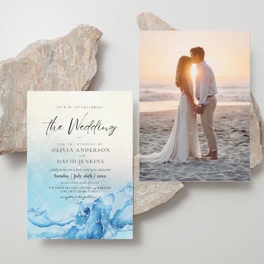 Zomer Huwelijk Ocean Blue Wedding Kaart
