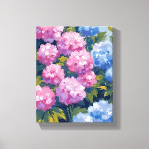 Zomer Hydrangea's   Roze & Blauwe Kustbloemen Canvas Afdruk