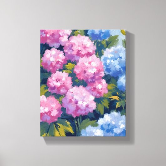 Zomer Hydrangea's | Roze & Blauwe Kustbloemen Canvas Afdruk (Voorkant)