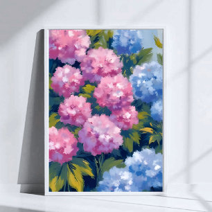 Zomer Hydrangea's   Roze & Blauwe Kustbloemen Poster