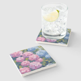 Zomer Hydrangea's | Roze & Blauwe Kustbloemen Stenen Onderzetter