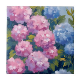 Zomer Hydrangea's | Roze & Blauwe Kustbloemen Tegeltje