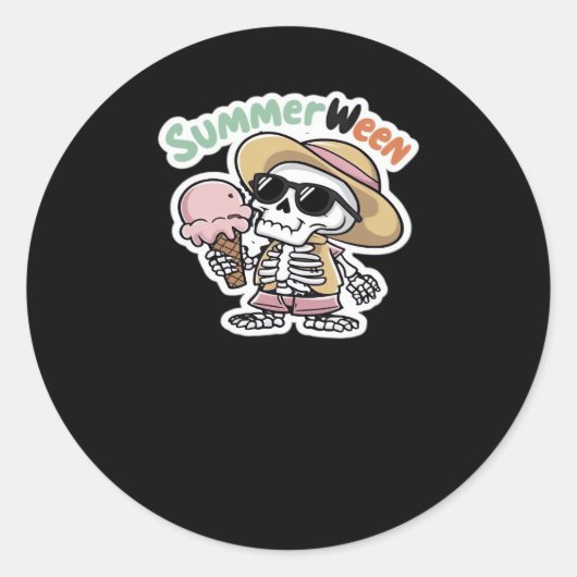 Zomer IceCream Skeleton Classic Viral Ronde Sticker (Voorkant)
