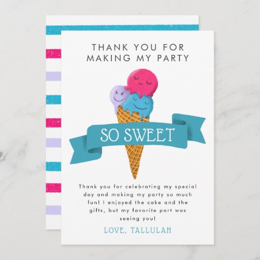 Zomer IJs Kinderen Verjaardagsfeest Bedankkaart (Voorkant / Achterkant)